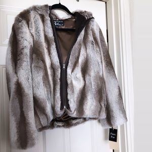 Faux Fur Hooded Zip Jacket